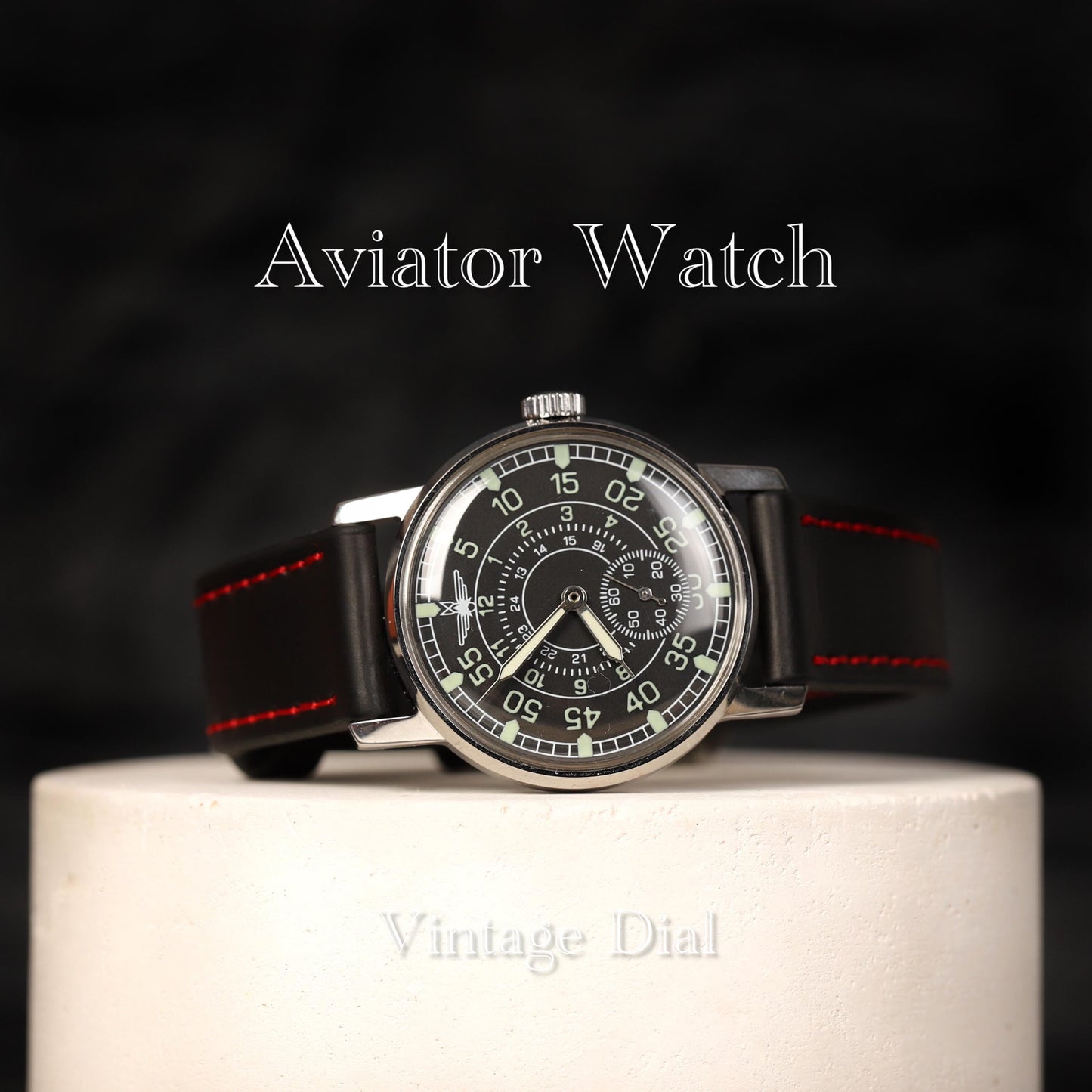 Black vintage watch Aviation with ZIM mechanism 2602 mark 1980s | Men’s wristwatch with leather watch strap | Watches for men