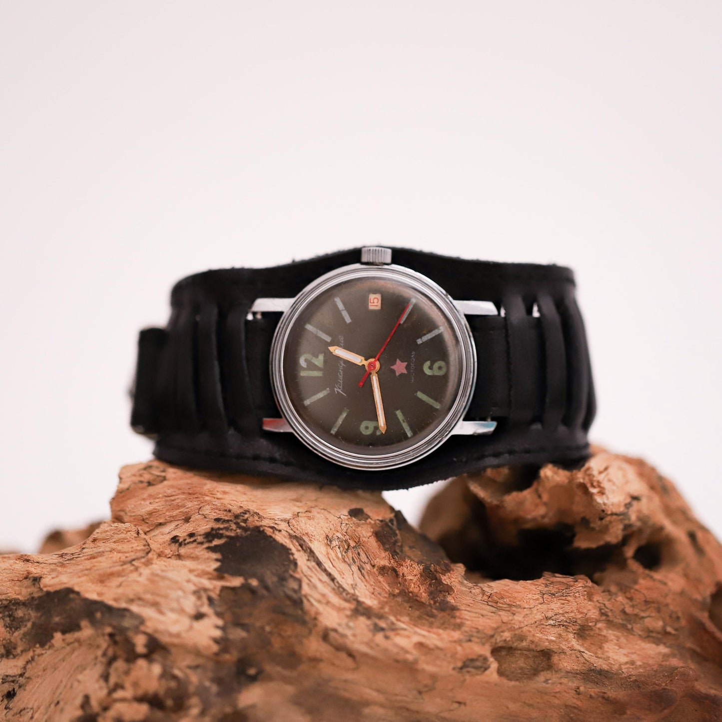 Rare vintage men watch VOSTOK 1970s | Mechanical men's wristwatch with a leather strap.