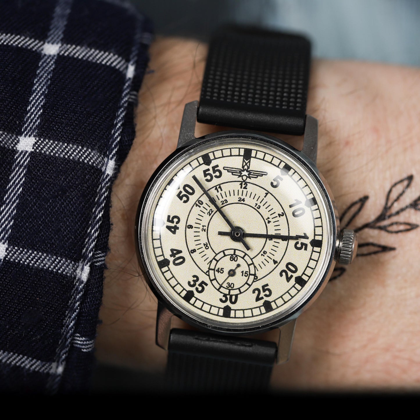 Rare military vintage watch Aviation with ZIM mechanism 2602 mark 1980s | Men’s wristwatch with silicone strap