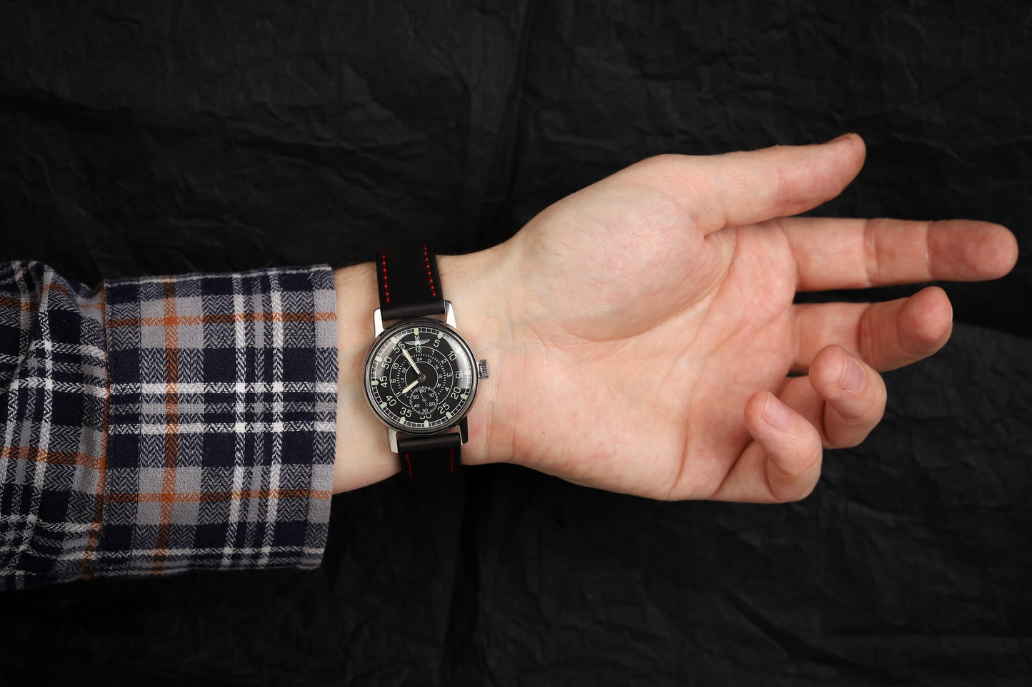 Black vintage watch Aviation with ZIM mechanism 2602 mark 1980s | Men’s wristwatch with leather watch strap | Watches for men