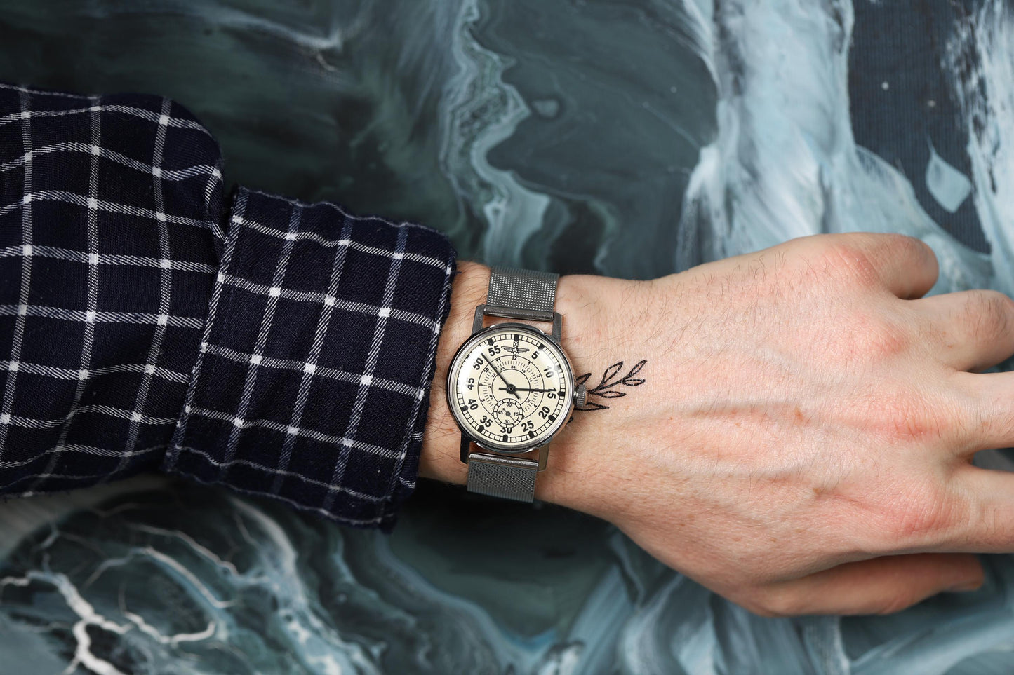 Unique military vintage watch Aviation with ZIM mechanism 2602 mark 1980s | Men’s wristwatch with metal stainless steel bracelet