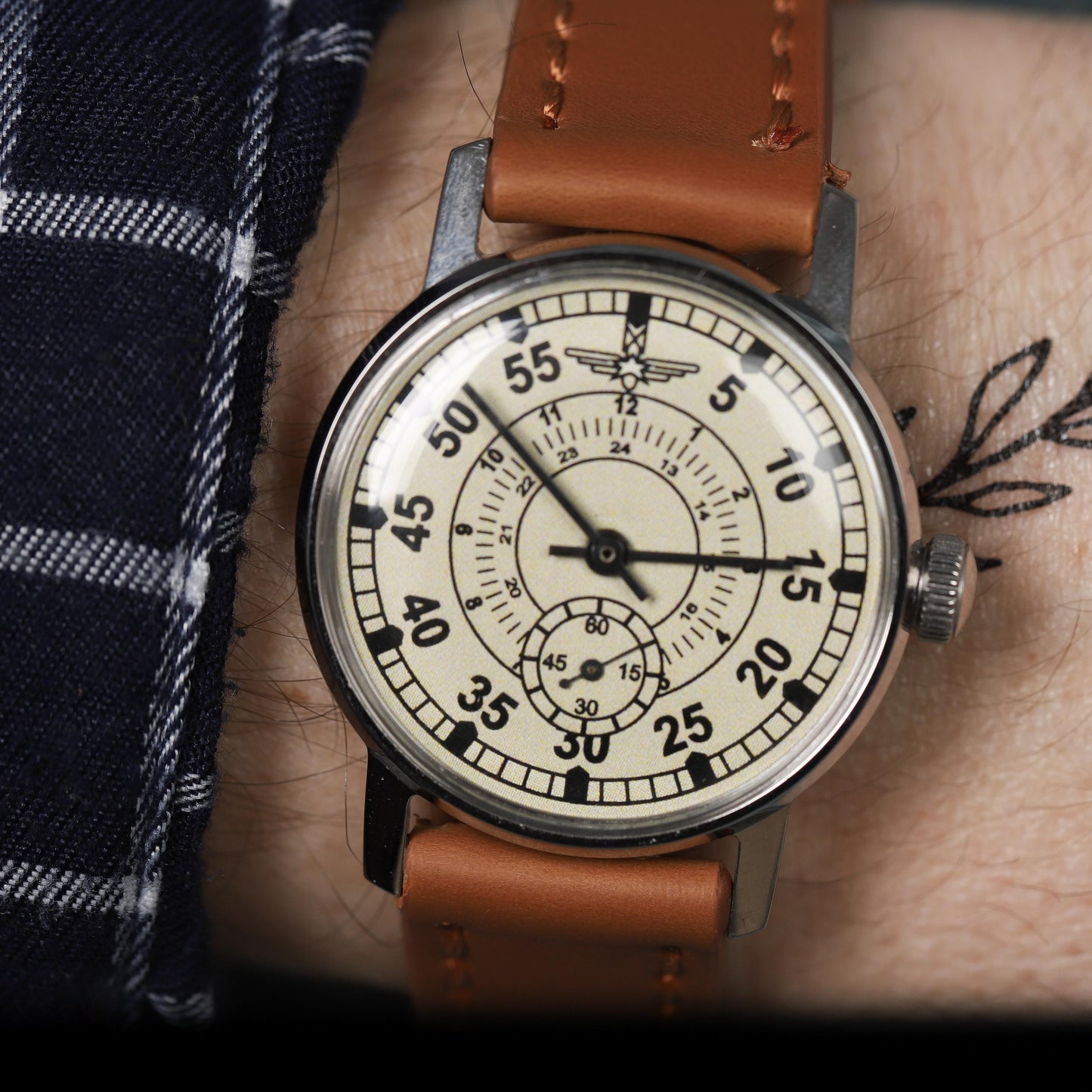 Military rare vintage watch Aviation with ZIM mechanism 2602 mark 1980s | Men’s wristwatch with leather watch strap | Watches for men