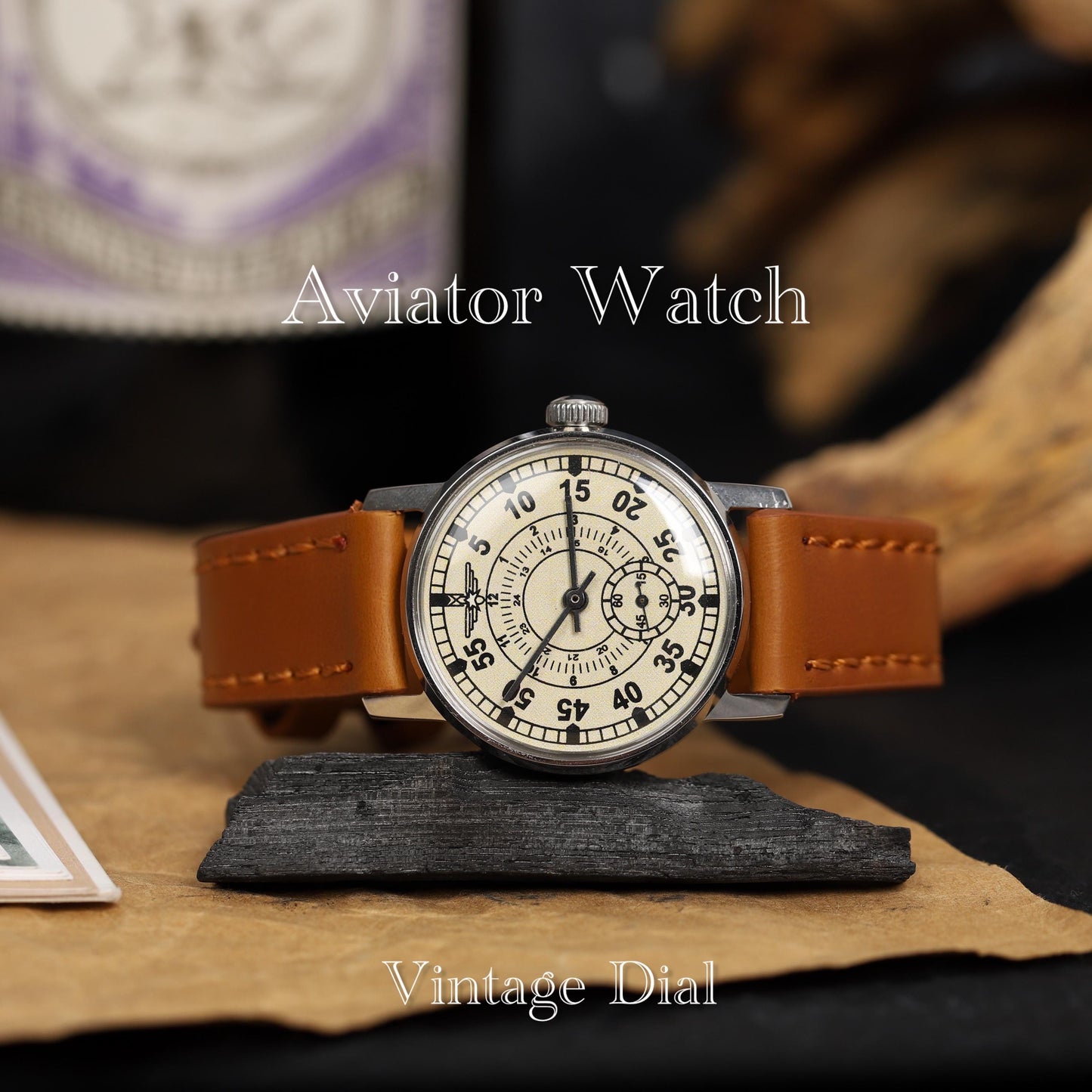 Military rare vintage watch Aviation with ZIM mechanism 2602 mark 1980s | Men’s wristwatch with leather watch strap | Watches for men