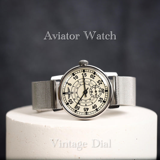 Unique military vintage watch Aviation with ZIM mechanism 2602 mark 1980s | Men’s wristwatch with metal stainless steel bracelet