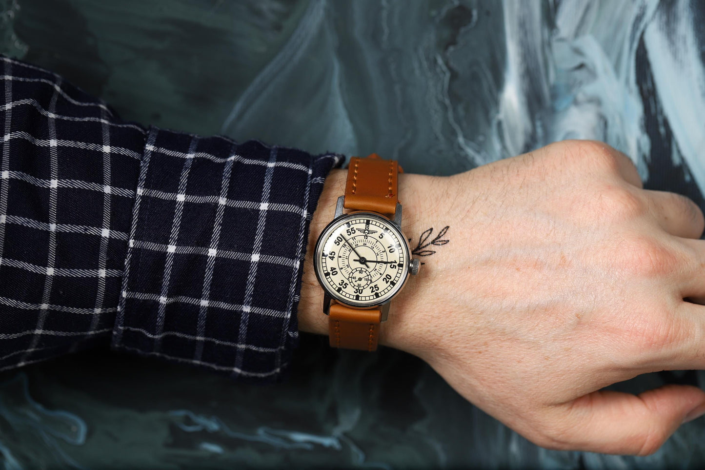 Military rare vintage watch Aviation with ZIM mechanism 2602 mark 1980s | Men’s wristwatch with leather watch strap | Watches for men