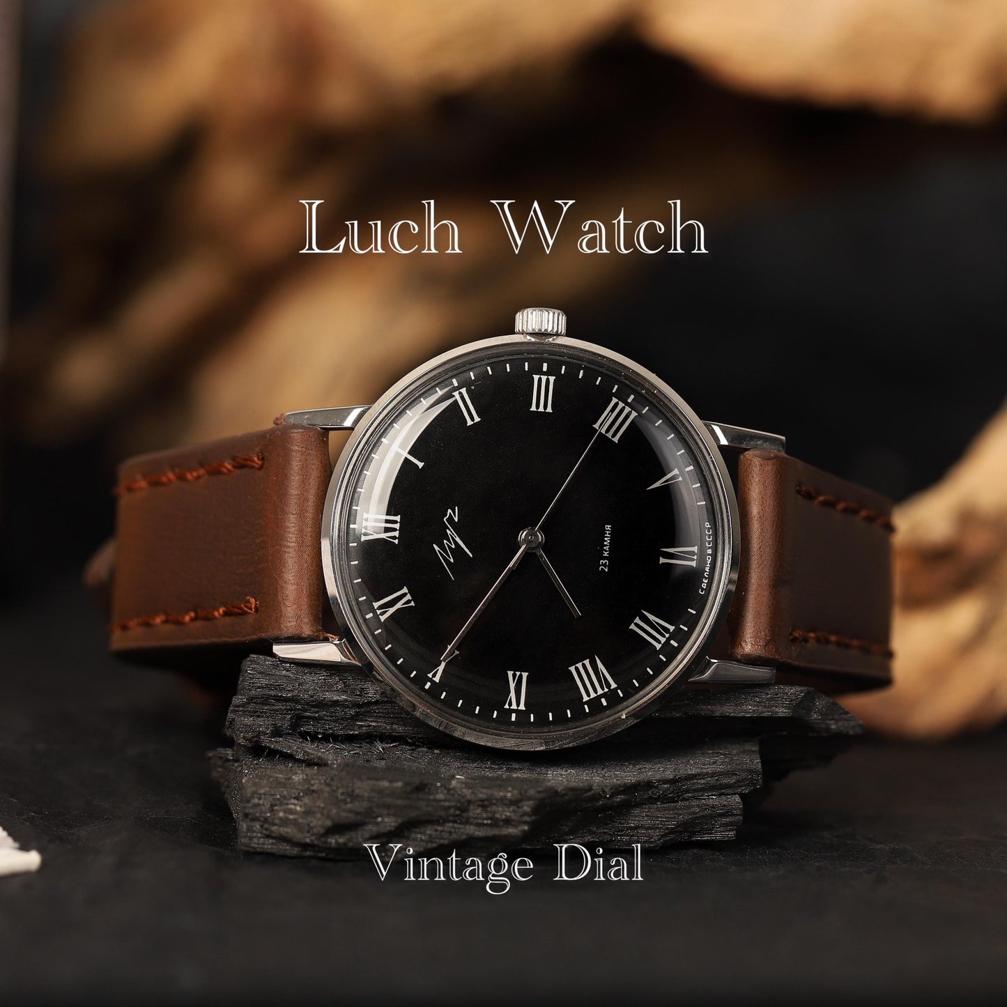 Black vintage watch LUCH | Rare unisex vintage wristwatch | Shockproof mechanism | Unique gift idea