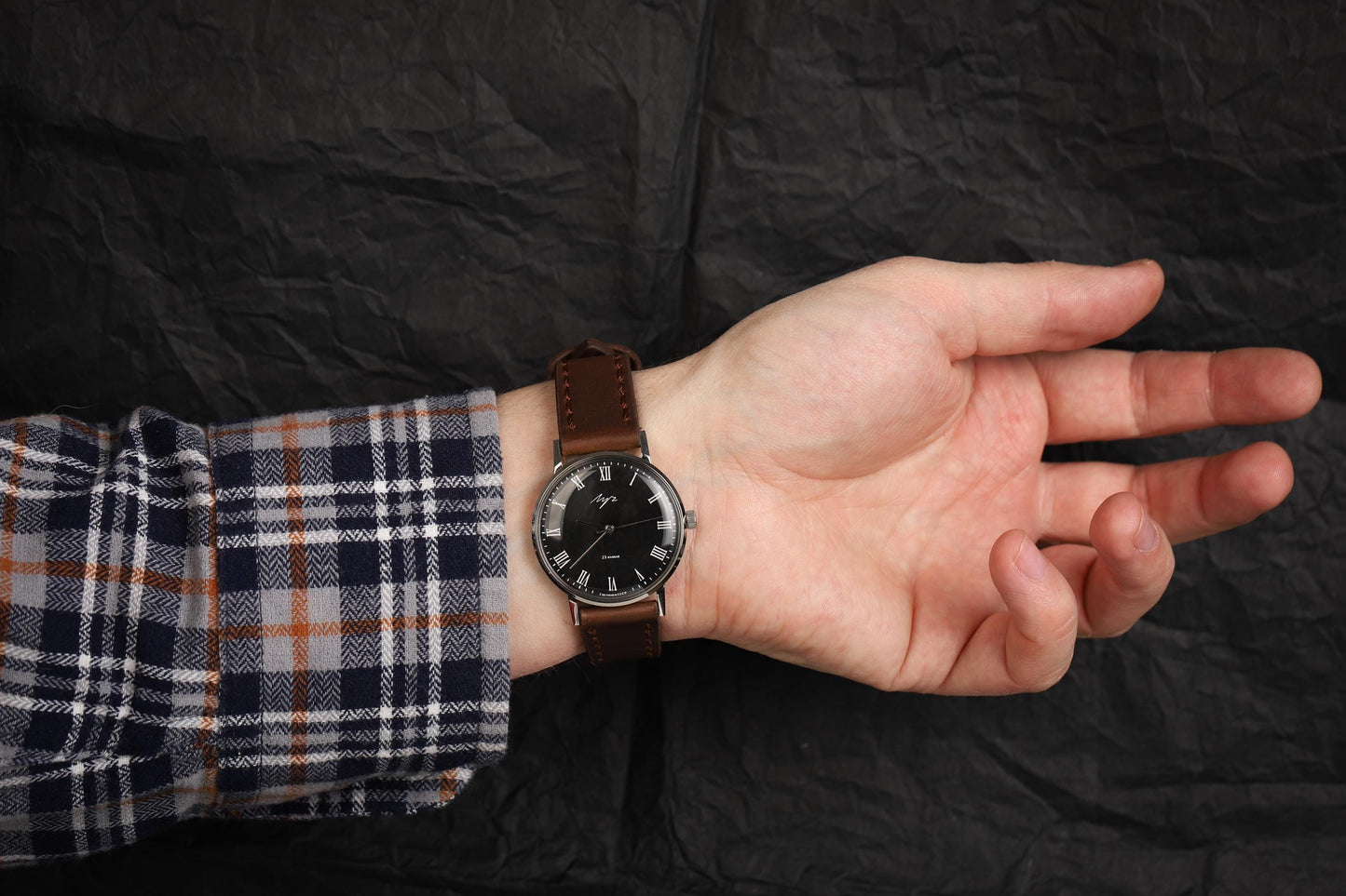 Black vintage watch LUCH | Rare unisex vintage wristwatch | Shockproof mechanism | Unique gift idea