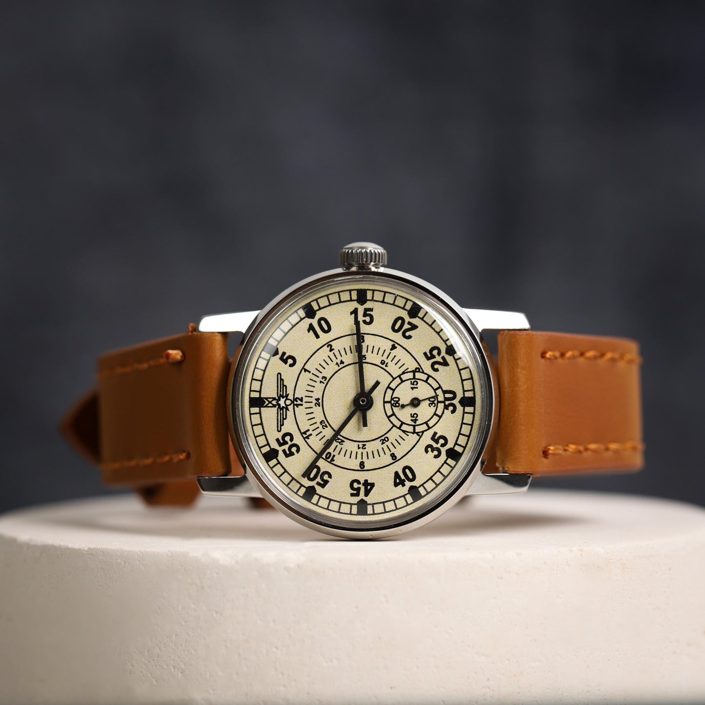 Military rare vintage watch Aviation with ZIM mechanism 2602 mark 1980s | Men’s wristwatch with leather watch strap | Watches for men