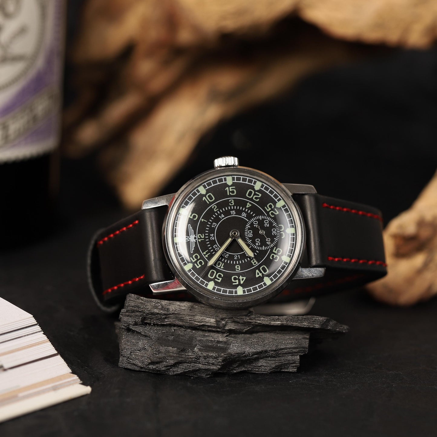 Black vintage watch Aviation with ZIM mechanism 2602 mark 1980s | Men’s wristwatch with leather watch strap | Watches for men