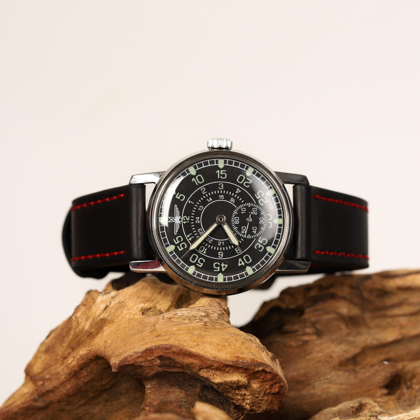 Black vintage watch Aviation with ZIM mechanism 2602 mark 1980s | Men’s wristwatch with leather watch strap | Watches for men