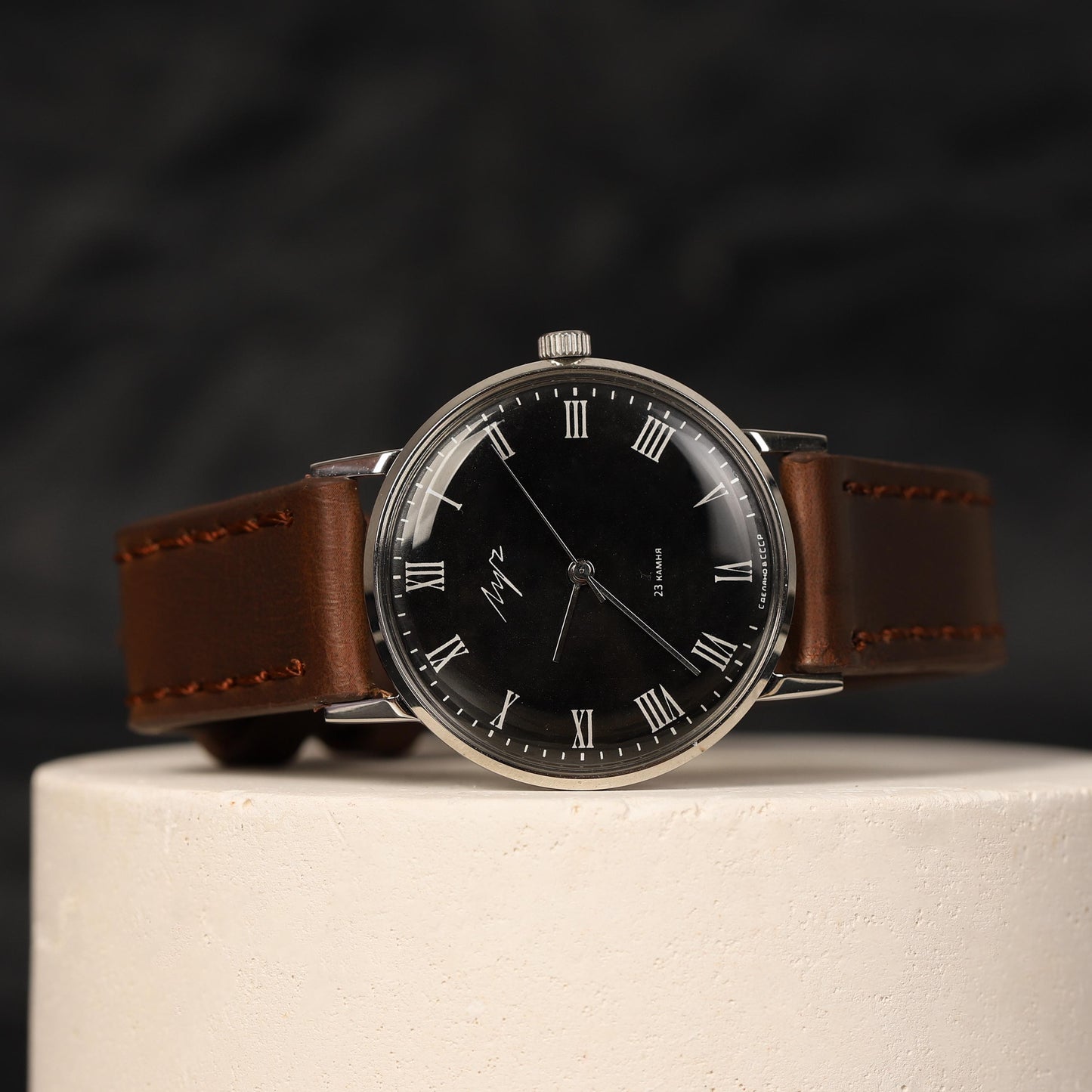 Black vintage watch LUCH | Rare unisex vintage wristwatch | Shockproof mechanism | Unique gift idea