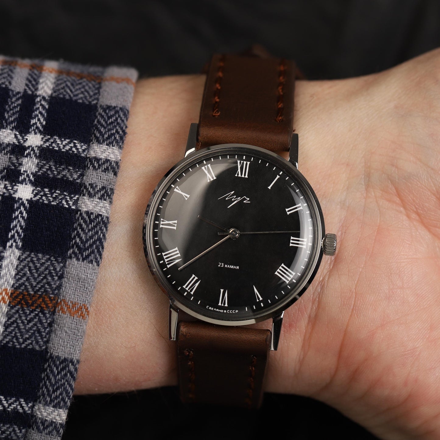 Black vintage watch LUCH | Rare unisex vintage wristwatch | Shockproof mechanism | Unique gift idea